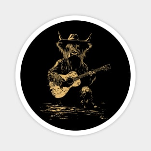 Highland Cow Play Guitar Magnet
